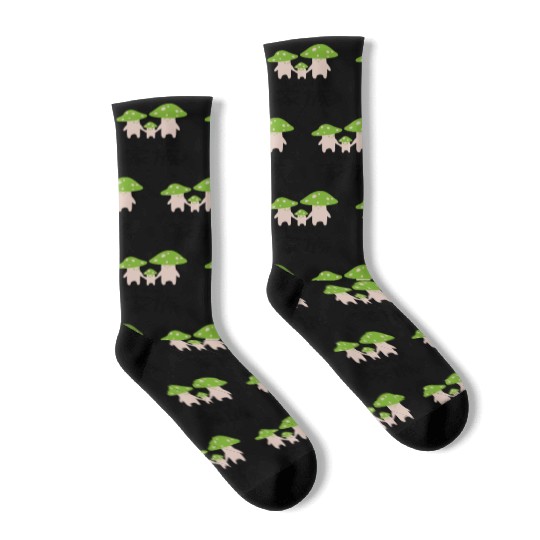 Kawaii Mushroom Family Green Socks