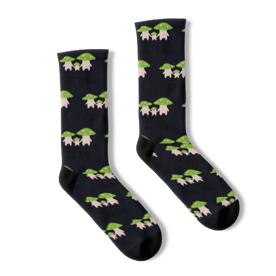 Kawaii Mushroom Family Green Socks