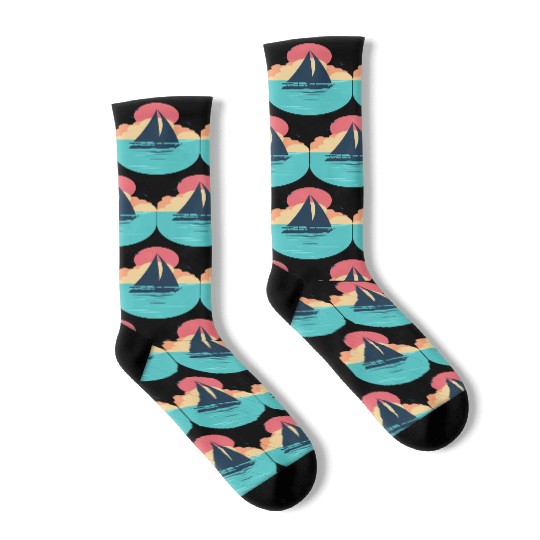 Sunset Sailboat Ocean Socks Design