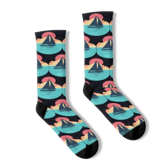 Sunset Sailboat Ocean Socks Design