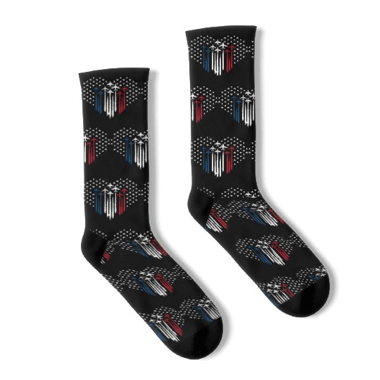 Fighter Jet Airplane USA Flag Heart Socks
