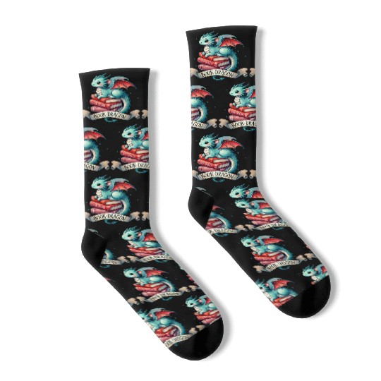 Funny Book Lover Book Reading Dragon Socks