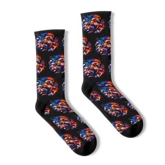 Horse USA Flag 4th of July Socks