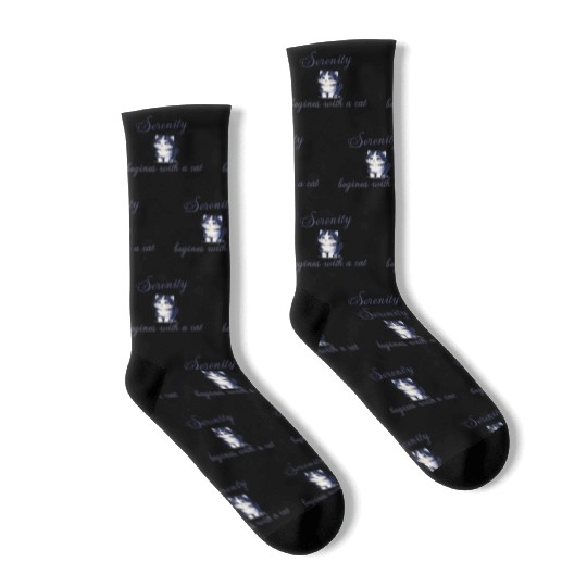 Serenity Begins with a Cat – Peaceful Kitty Quote Socks