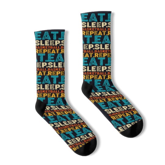 Eat Sleep Basketball Repeat Retro Vintage Socks