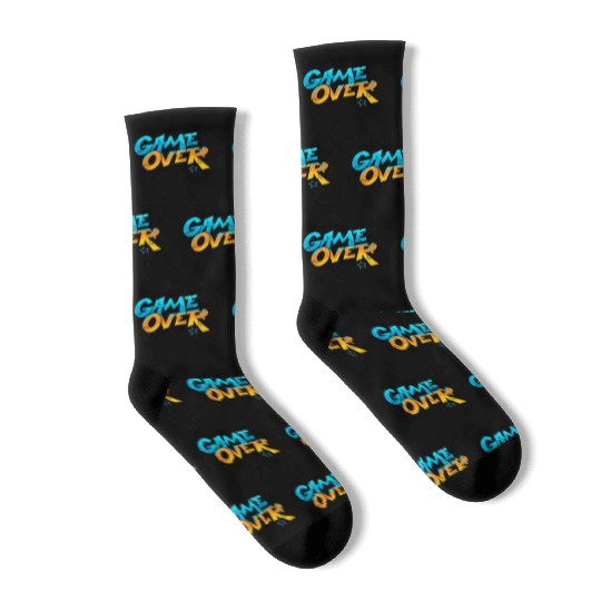 Blue and Yellow Graffiti Game Over Socks 2025