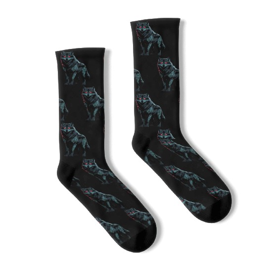 Tribal Red-Eyed Wolf – Fierce Alpha Spirit Socks