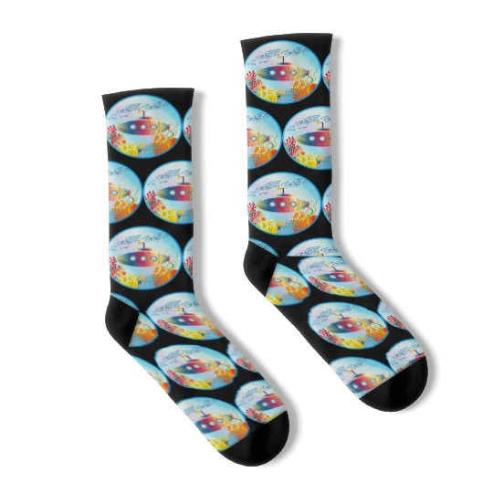 Colorful Submarine in a Tropical Coral Reef Socks