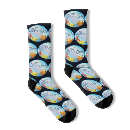 School of colorful fish in a coral reef Socks