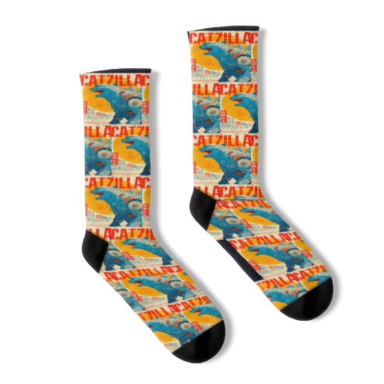 Catzilla Retro Movie Poster Socks