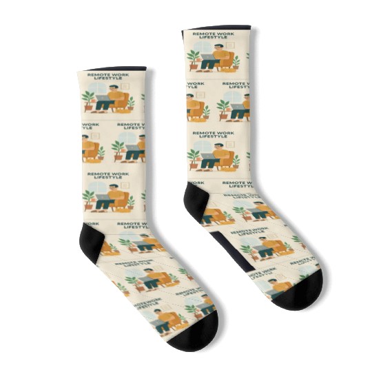 Remote Work Lifestyle Illustration Socks