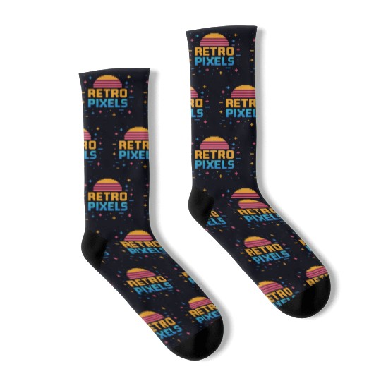 Retro Pixels – Neon 8-Bit Sunset Vibes Socks