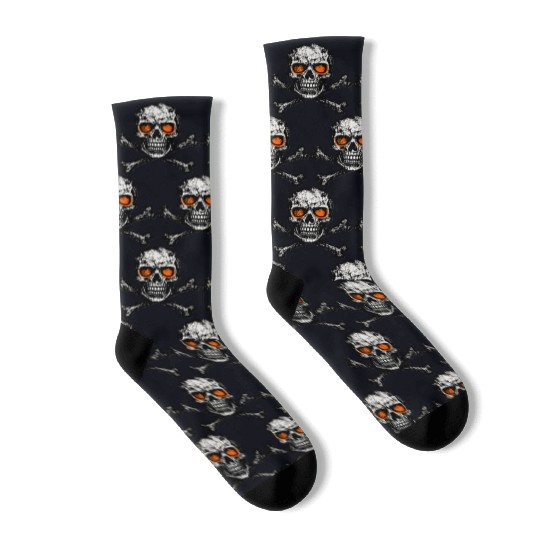 Grunge Skull Crossbones Orange Eyes Socks
