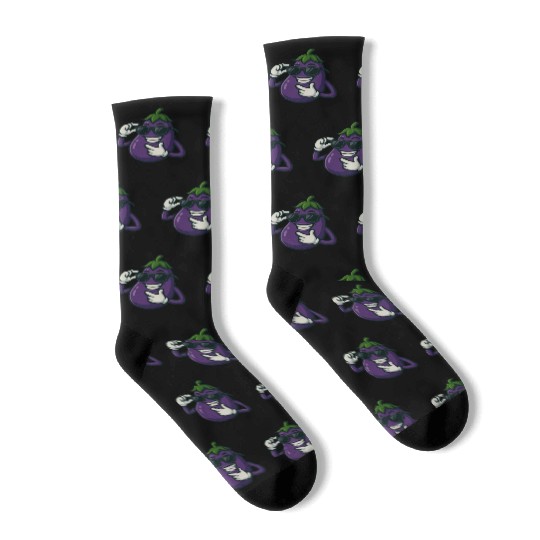Cool eggplant vegetable design with sunglasses car Socks