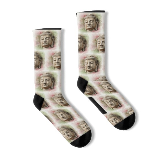 Ethereal Buddha Face Art Socks