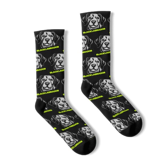 Black Labrador Portrait Illustration Socks