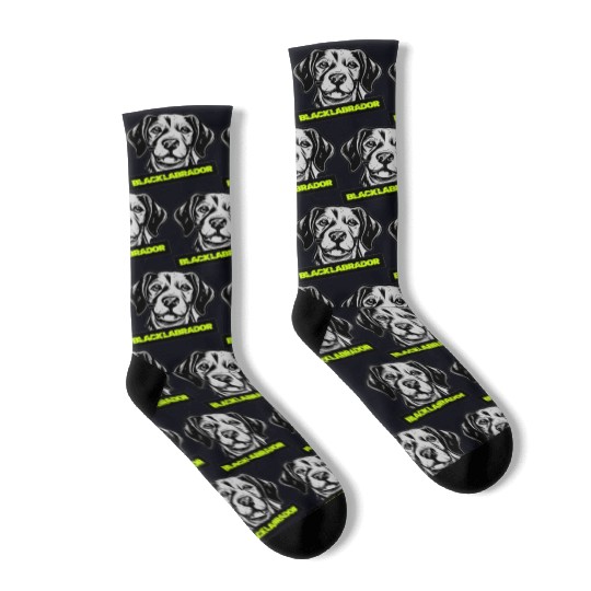 Black Labrador Portrait Illustration Socks