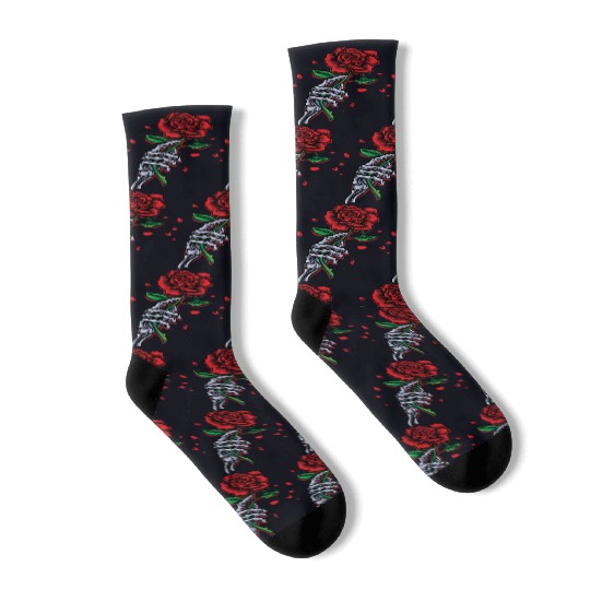 Skeleton Hand with Rose – Gothic Romance Art Socks