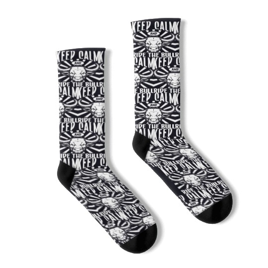 Keep Calm Ride the Bull Illustration Socks