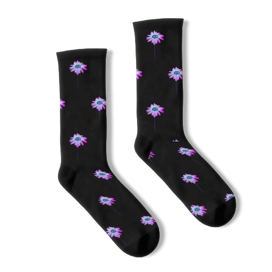 Neon Purple Pink Daisy Socks