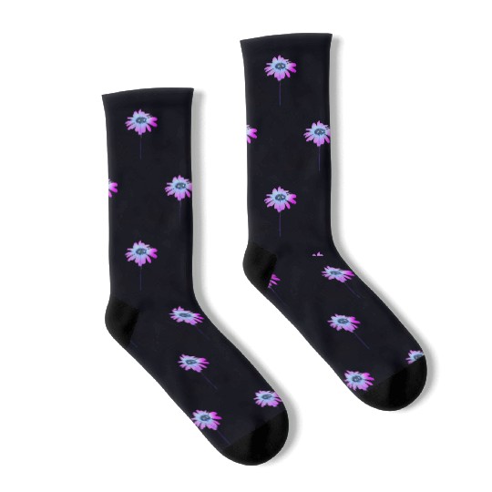 Neon Purple Pink Daisy Socks