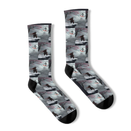 Samurai Warrior Under Cherry Blossom Tree Socks