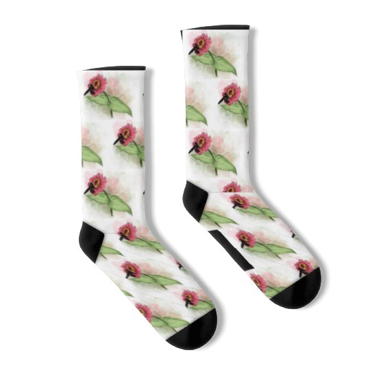 Wildflower and Bumblebee Illustration Socks