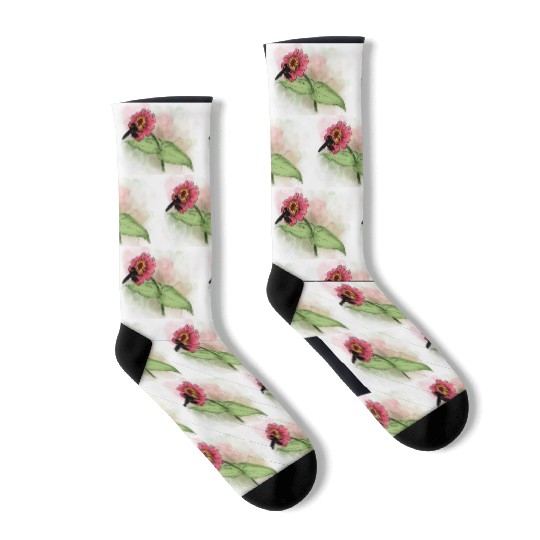 Wildflower and Bumblebee Illustration Socks