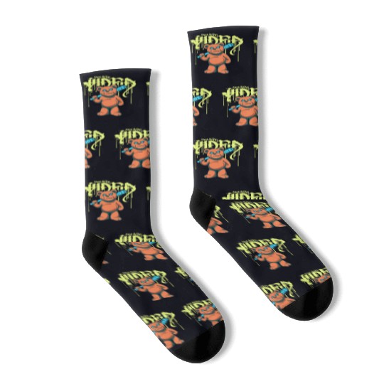 Urban Graffiti Teddy Bear Illustration Socks