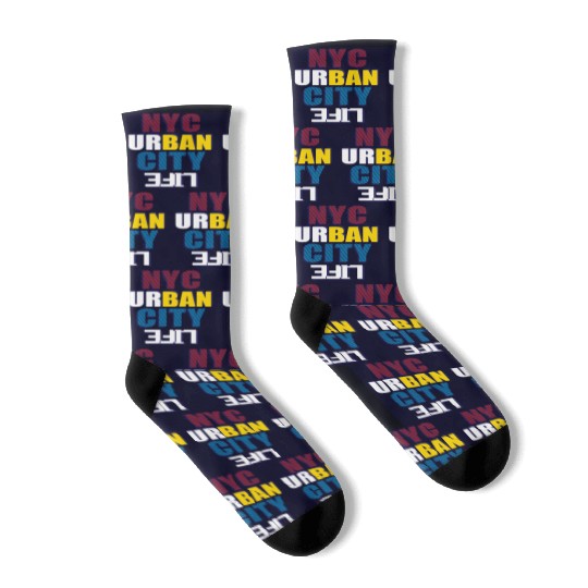 Vibrant NYC Urban City Typography life Socks