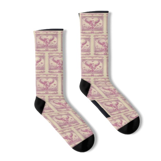 Vintage Cupid Heart Illustration Socks