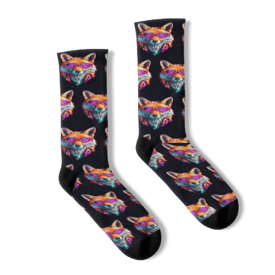 Vibrant Fox with Sunglasses Design Socks