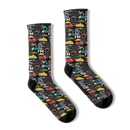 Kids Birthday 2 Traffic Vehicles Number Two Design Socks