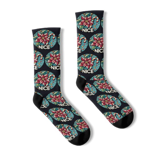 Festive Poinsettia Holiday Patch Socks