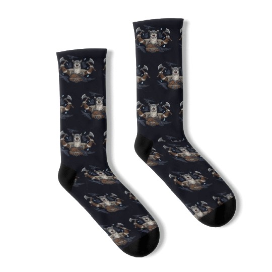 Viking Alpaca Warrior Illustration Socks