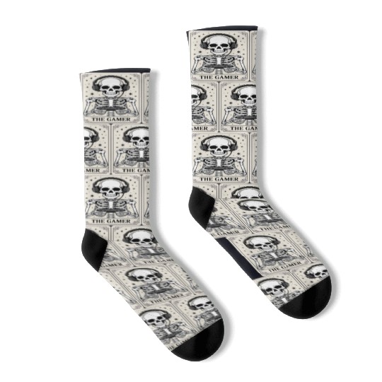 Tarot Card Skeleton Video Game Halloween Gamer Socks