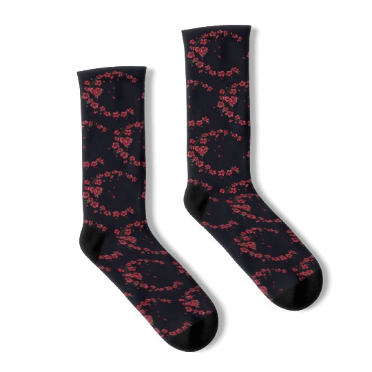 Red Moon Cherry Blossom Sakura Flower Design Socks
