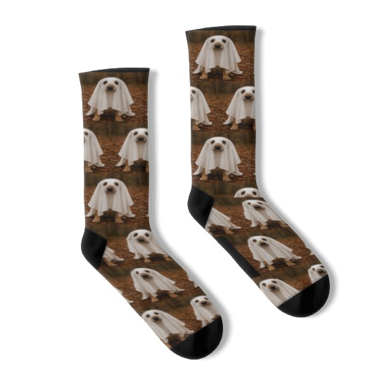 Autumn Forest Ghost Dog Tapestry Socks