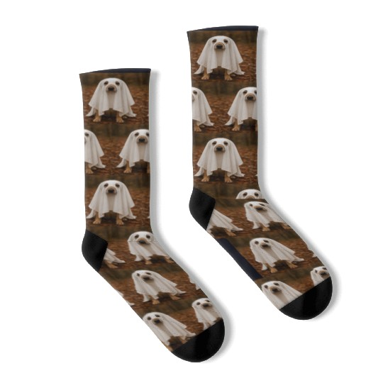 Autumn Forest Ghost Dog Tapestry Socks