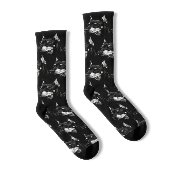 Elegant Black and White Husky Portrait Socks