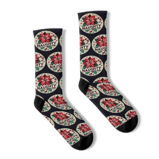 Festive Poinsettia Naughty Holiday Design Socks
