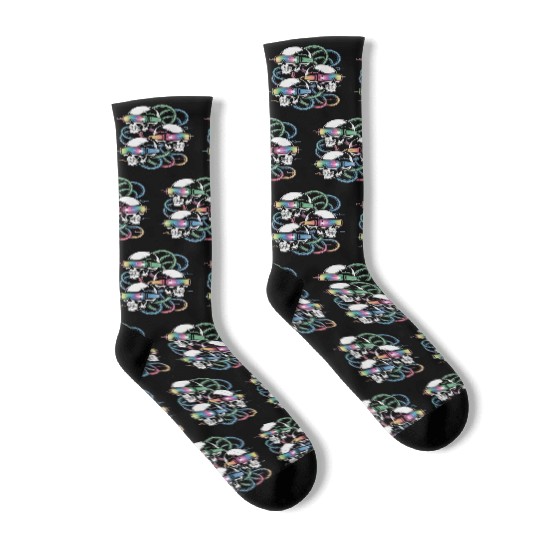 VR Skeleton Head Circuit Vision Streetwear Socks