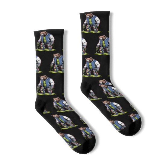 Cyber Toxic Grunge Bear Streetwear Futuristic Socks
