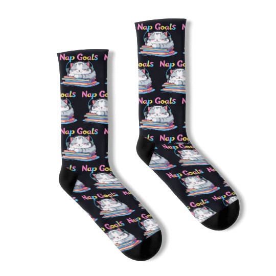 Cute Cat Nap Goals Design Socks