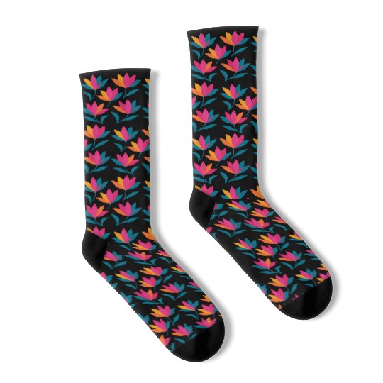 Colorful Abstract Tulips Graphic Socks