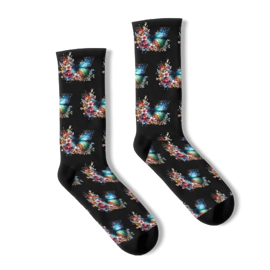 Colorful Butterfly Blossom Fusion Socks