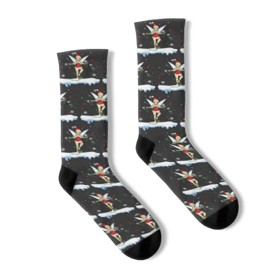 Disney Santa Tinker Bell Christmas Lights Socks, Peter Pan Tinker Bell Snow Socks