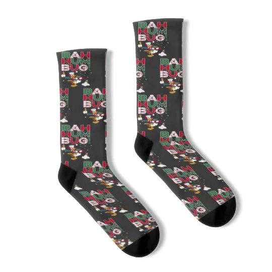 Donald Duck Chip N Dale Bah Humbug Socks, Funny Disney Christmas Socks