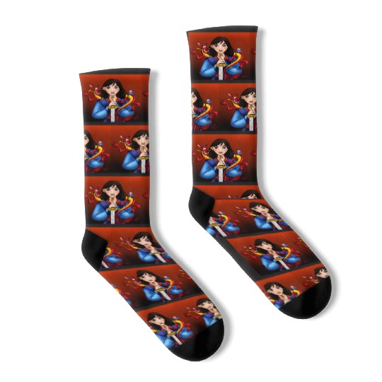 Chibi Yoga - Warrior I ft Luria Sticker: Disney Mulan Anime Mushu, Mulan and Mushu Socks