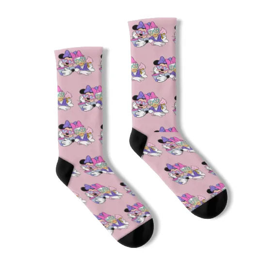 Retro Minnie and Daisy Face, Best Friends Minnie and Daisy Socks, Disney Tie Dye Socks, Minnie and Daisy Socks